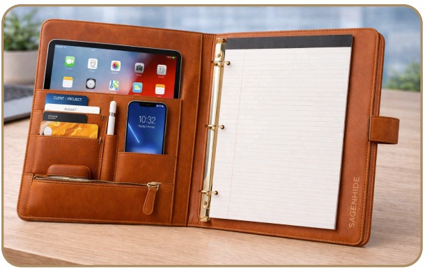 Leather Organizer Portfolio Folder – Premium Leather Organizer Portfolio Folder for Meetings